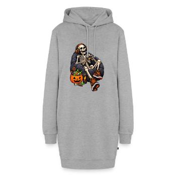 Fun Halloween video game with a skeleton - Hoodie-Kleid - Grau meliert - Vorne - AI Model Female 172 light (172cm)