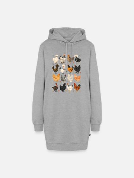 Hühner | Bauernhof & Geflügel - Hoodie-Kleid - Grau meliert