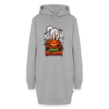 Happy Crazy Halloween Cat – Spooky Pumpkin  - Hoodie-Kleid - Grau meliert - Vorne - AI Model Female 172 light (172cm)