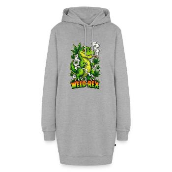 Weed-Rex Smoking Joint Cannabis Dinosaur Design - Hoodie-Kleid - Grau meliert - Vorne - AI Model Female 172 light (172cm)