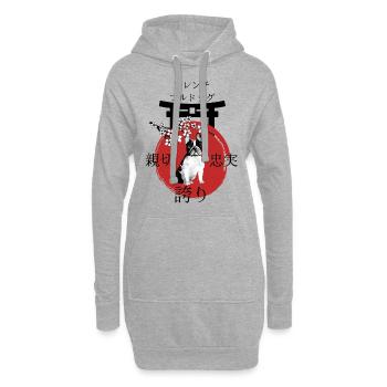 Français Bulldog Japon Kanji Style - Sweat-shirt à capuche long Femme - gris chiné - Devant