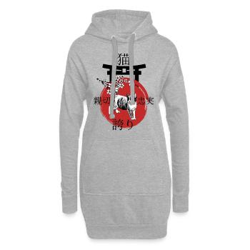 Cat Japan Kanji Style pour les amoureux des chats - Sweat-shirt à capuche long Femme - gris chiné - Devant