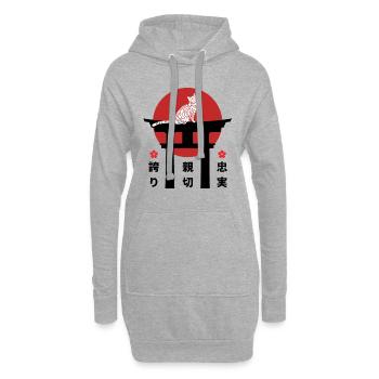 American Shorthair Cat Japon Kanji Style Katzenli - Sweat-shirt à capuche long Femme - gris chiné - Devant