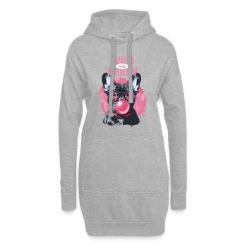 Bouledogue français avec lunettes et chewing-gum - Sweat-shirt à capuche long Femme - gris chiné - Devant