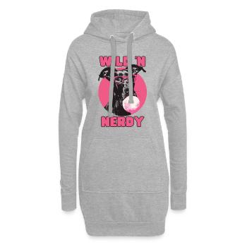 Deutsche Dogge mit Brille und Kaugummi - Hoodie-Kleid - Grau meliert - Vorne