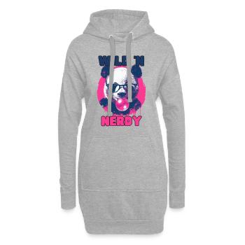 Panda mit Brille und pinkem Kaugummi - Hoodie-Kleid - Grau meliert - Vorne