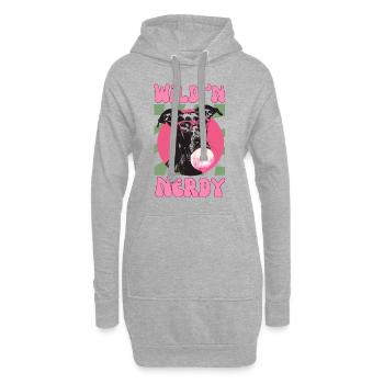 Deutsche Dogge mit Brille und Kaugummi - Hoodie-Kleid - Grau meliert - Vorne