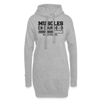 Muscles en cours ... musculation Humour marrant - Sweat-shirt à capuche long Femme - gris chiné - Devant