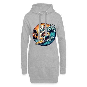 Surfender Hase mit Sonnenbrille und Hawaii-Hemd - Hoodie-Kleid - Grau meliert - Vorne