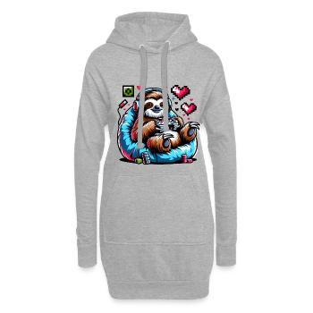 Entspannter Gamer Faultier mit Controller - Hoodie-Kleid - Grau meliert - Vorne