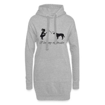 Labrador mit Frau - Hoodie-Kleid - Grau meliert - Vorne