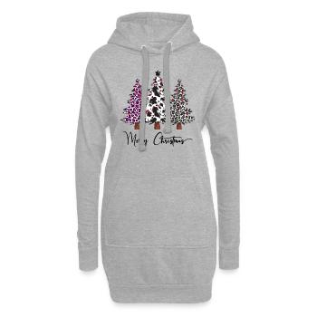 Joyeux Noël Léopard Buffalo Plaid Arbres, Noël - Sweat-shirt à capuche long Femme - gris chiné - Devant