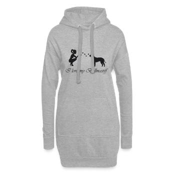 Bullmastiff mit Frau - Hoodie-Kleid - Grau meliert - Vorne