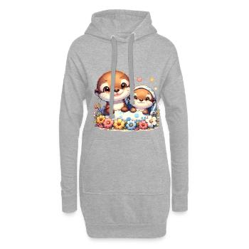 Süße Otterfamilie Mit Blumen - Hoodie-Kleid - Grau meliert - Vorne