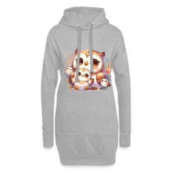 Liebevolle Eulenfamilie Umgeben Von Blumen Und - Hoodie-Kleid - Grau meliert - Vorne