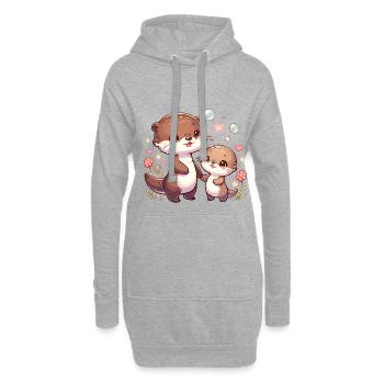 Mignon famille de loutres avec des fleurs et des bulles - Sweat-shirt à capuche long Femme - gris chiné - Devant