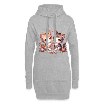 Niedliche Katzen mit Herzen und Blumen - Hoodie-Kleid - Grau meliert - Vorne