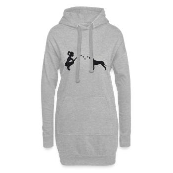 Rhodesian Ridgeback mit Frau - Hoodie-Kleid - Grau meliert - Vorne