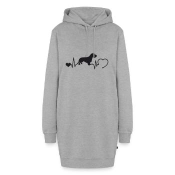 Rauhaardackel mit Herzschlag - Hoodie-Kleid - Grau meliert - Vorne