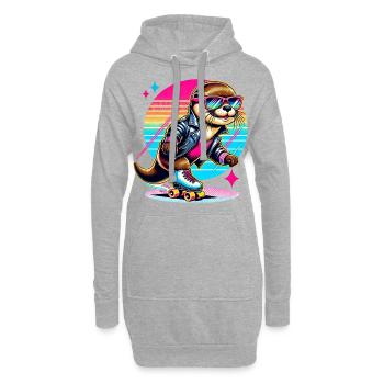 Retro Rollschuh Otter mit Sonnenbrille - Hoodie-Kleid - Grau meliert - Vorne