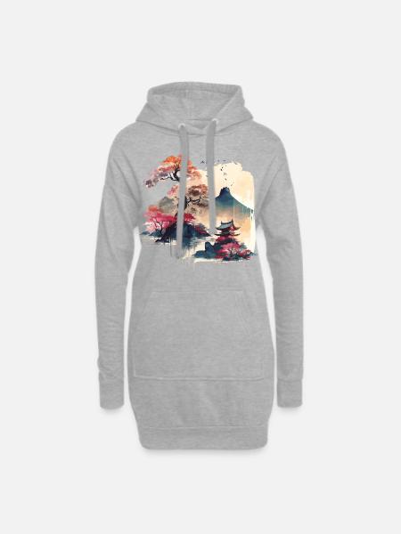 Japanese Art - Hoodie Dress - heather grey