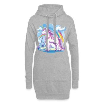 Einhorn Regenbogen Schloss Bunt Magie Fantasie - Hoodie-Kleid - Grau meliert - Vorne