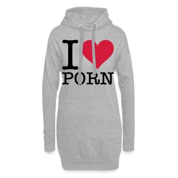 I love porn! - Sweat-shirt à capuche long Femme - gris chiné - Devant