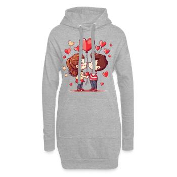 Amour Couple Coeurs Ballons Romantique - Sweat-shirt à capuche long Femme - gris chiné - Devant
