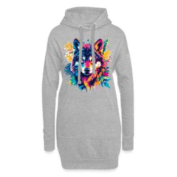Loup loup tête prédateur Nature sauvage Coloré Art - Sweat-shirt à capuche long Femme - gris chiné - Devant