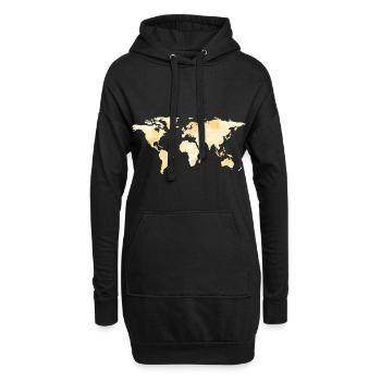 Weltkarte - Hoodie-Kleid - Schwarz - Vorne