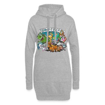 Wild Animals, Drache, Dino, Pferd, Einhorn, Mops - Hoodie-Kleid - Grau meliert - Vorne