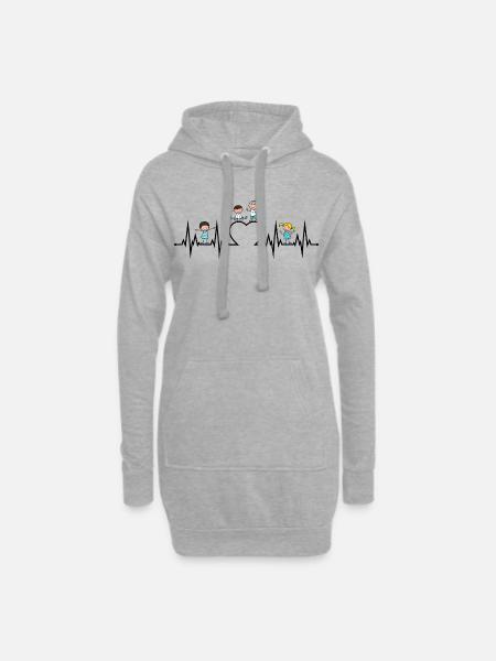 Herzschlag Herz EKG Kinder Liebe Erzieher Beruf sw - Hoodie-Kleid - Grau meliert
