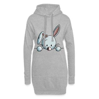 Süßes kleines Kaninchen - Hase - Bunny - Comic - Hoodie-Kleid - Grau meliert - Vorne