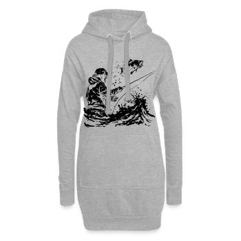 Dessin de pêche - Sweat-shirt à capuche long Femme - gris chiné - Devant