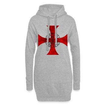 Croix templière – Croix pattée et sceau - Sweat-shirt à capuche long Femme - gris chiné - Devant