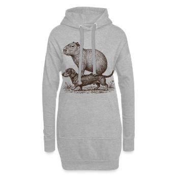 Drôle de capybara chevauchant teckel - Sweat-shirt à capuche long Femme - gris chiné - Devant