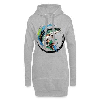 Pêche au brochet - Sweat-shirt à capuche long Femme - gris chiné - Devant