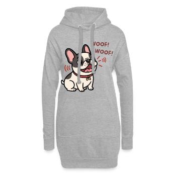 Wuff wuff Französischer Bulldoggen-Welpen-Cartoon - Hoodie-Kleid - Grau meliert - Vorne