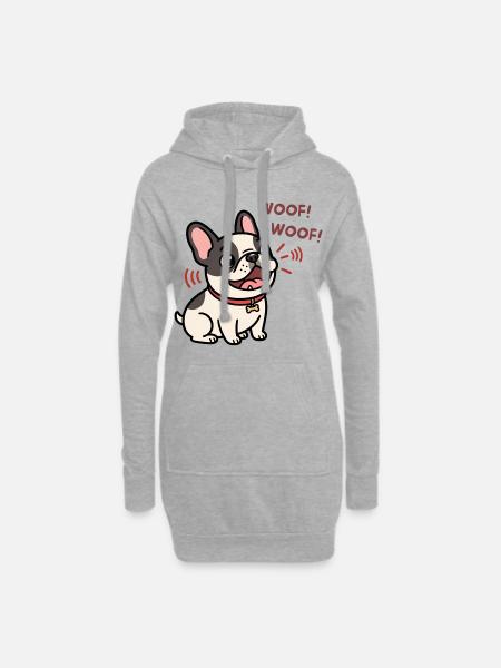Woof Woof French Bulldog Puppy Cartoon - Hoodie Dress - heather grey