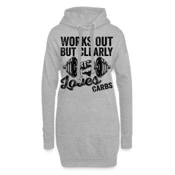 Funktioniert, liebt aber eindeutig Kohlenhydrate. Lustiges Fitness-Outfit - Hoodie-Kleid - Grau meliert - Vorne