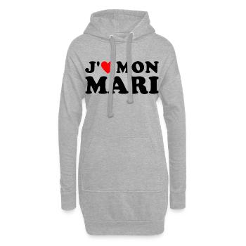 J' aime mon mari cadeau femme mariée coeur rouge - Sweat-shirt à capuche long Femme - gris chiné - Devant