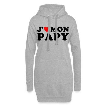 J' aime mon papy cadeau grand-père coeur rouge - Sweat-shirt à capuche long Femme - gris chiné - Devant