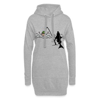 Humour dessin animé dessin animé pêche pêcheur requin requin - Sweat-shirt à capuche long Femme - gris chiné - Devant