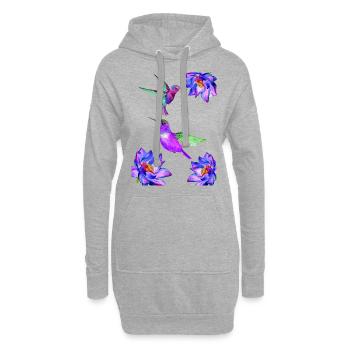 Colibris volant parmi les fleurs - Sweat-shirt à capuche long Femme - gris chiné - Devant