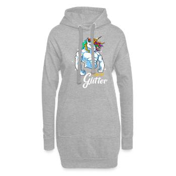 I Sweat Glitter - Einhorn Gewichtheben - Hoodie-Kleid - Grau meliert - Vorne