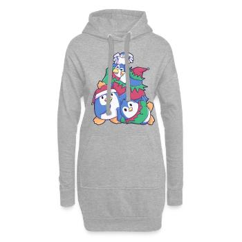 Sapin de Noël de la famille des pingouins de Noël - Sweat-shirt à capuche long Femme - gris chiné - Devant