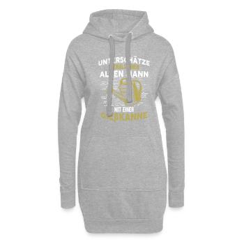 Unterschätze niemals einen Mann mit Gießkanne! Fun - Hoodie-Kleid - Grau meliert - Vorne