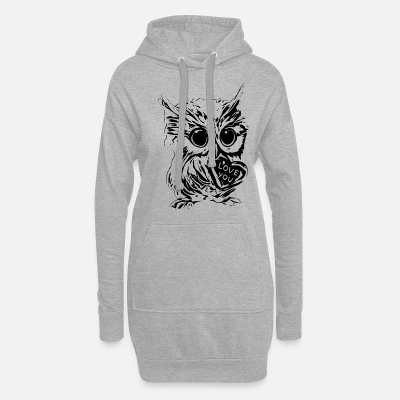 Eule - Hoodie-Kleid - Grau meliert