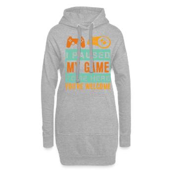 J'ai mis mon jeu en pause pour être ici - Sweat-shirt à capuche long Femme - gris chiné - Devant