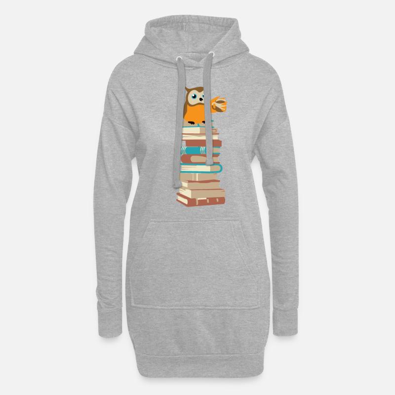 Eule mit Kaffee auf Bücher - Hoodie-Kleid - Grau meliert